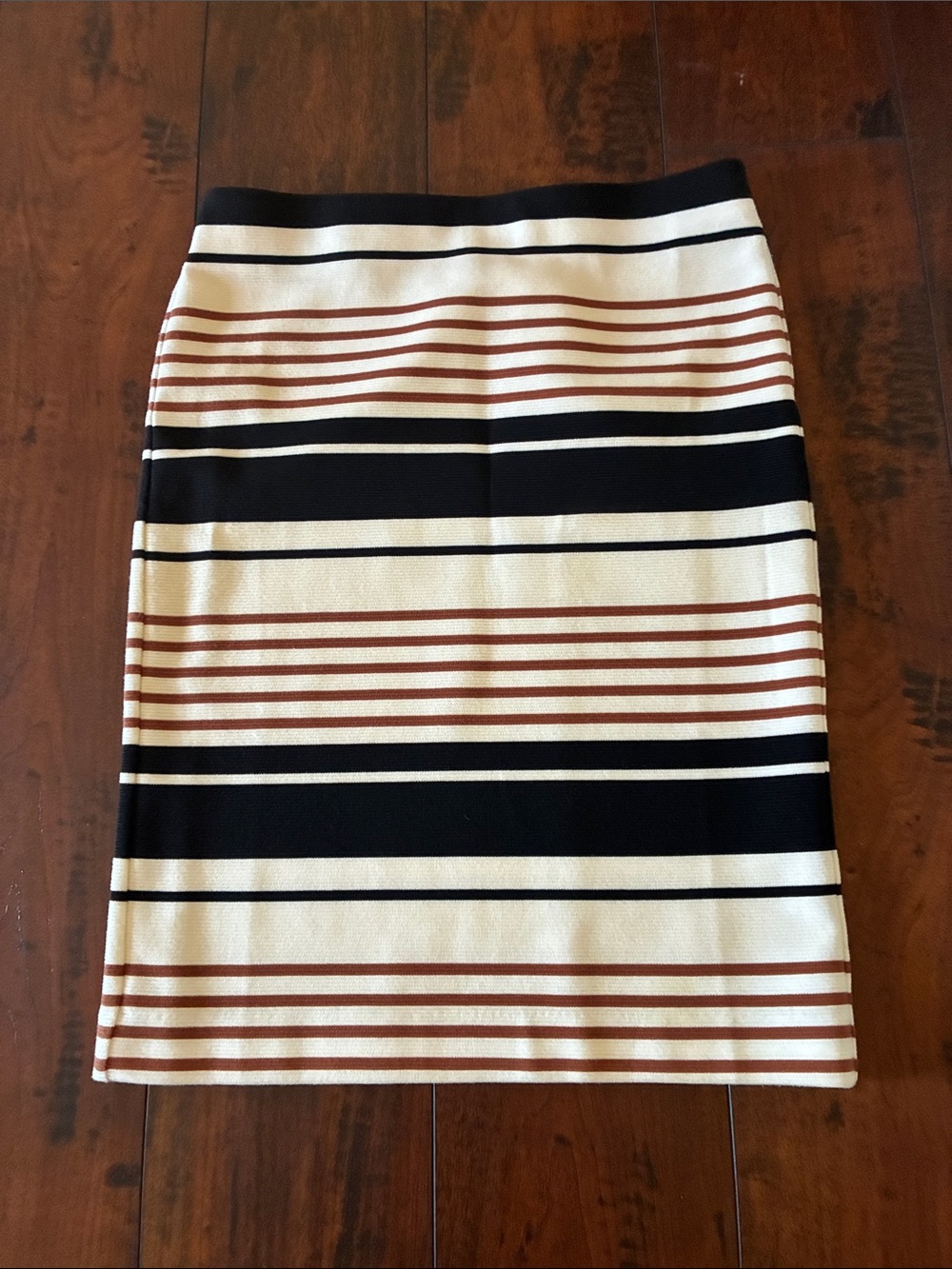 LOFT Striped Pencil Skirt in Ivory, Black & Brown